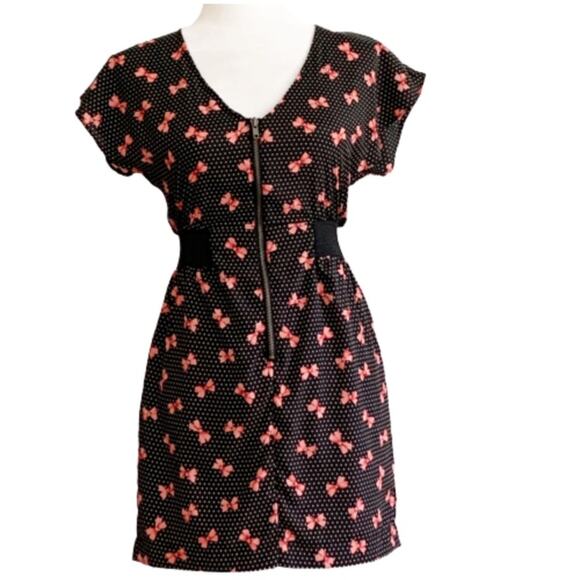 Gianni Bini GB Dress Zipper Front Bow Print Polka Dot Mini Dress Size Small - Picture 12 of 15